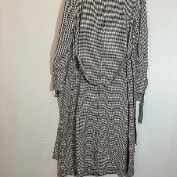 H&M Houndstooth Size 2 Long Trench Coat Belt Front Buttons Back Slit Pockets - Picture 8 of 16